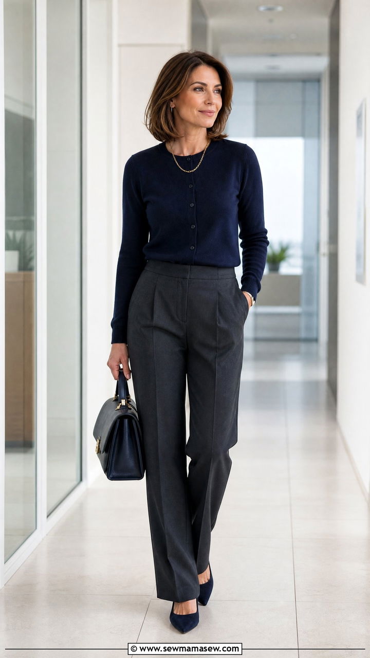 Cardigan Worn as a Top with Tailored Trousers - 25 cardigan outfits for women over 40