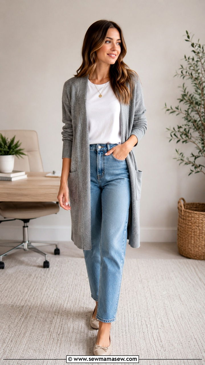Cardigan and Jeans Office Outfit - 30 Office outfits with jeans