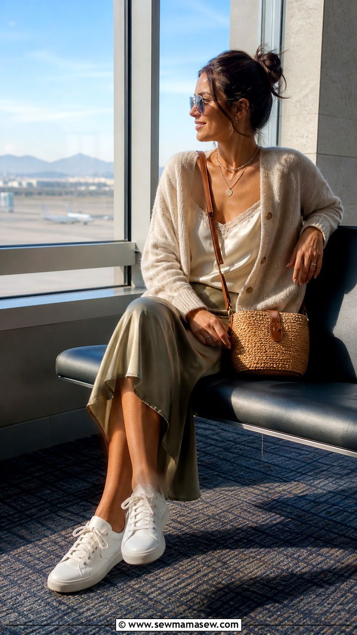 Cardigan and Midi Skirt Travel Outfit - 40 what to wear for travel