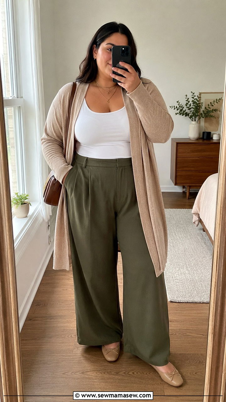 Cardigan and Wide Leg Pants Outfit - 30 Plus size outfit ideas with wide leg pants