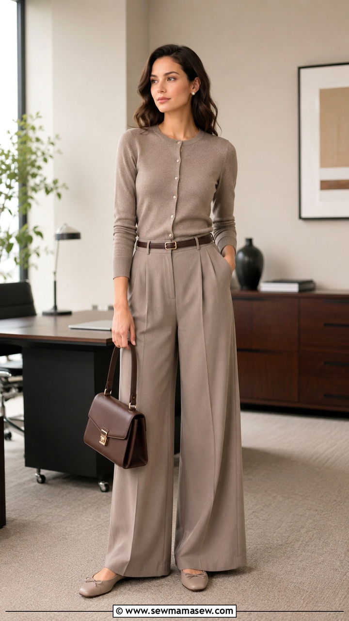 Cardigan and Wide Leg Trousers Outfit - 30 cute wide leg pants outfits