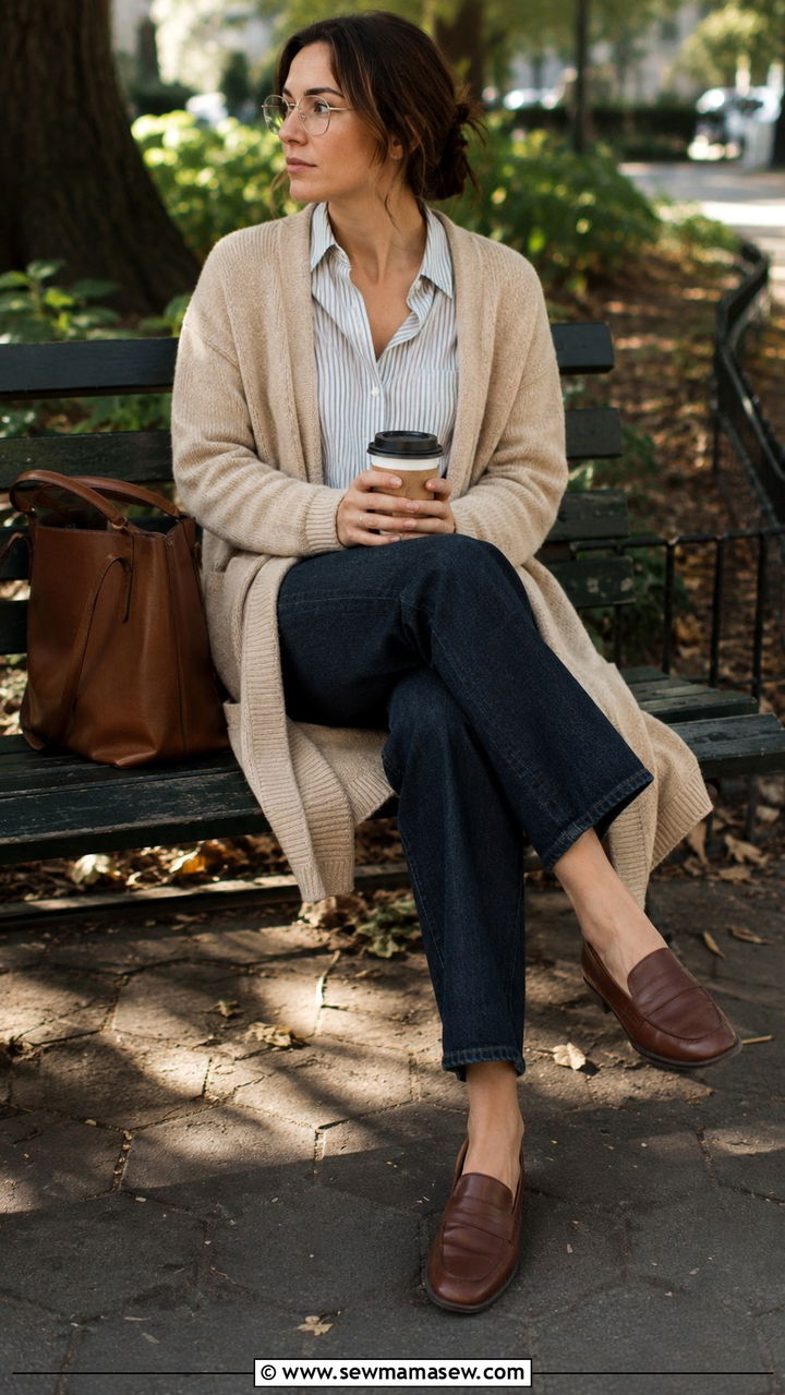 Cardigan and jeans librarian outfit - 30 librarian core outfits ideas