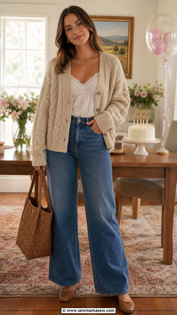 Cardigan and jeans outfit - 25 casual birthday outfits