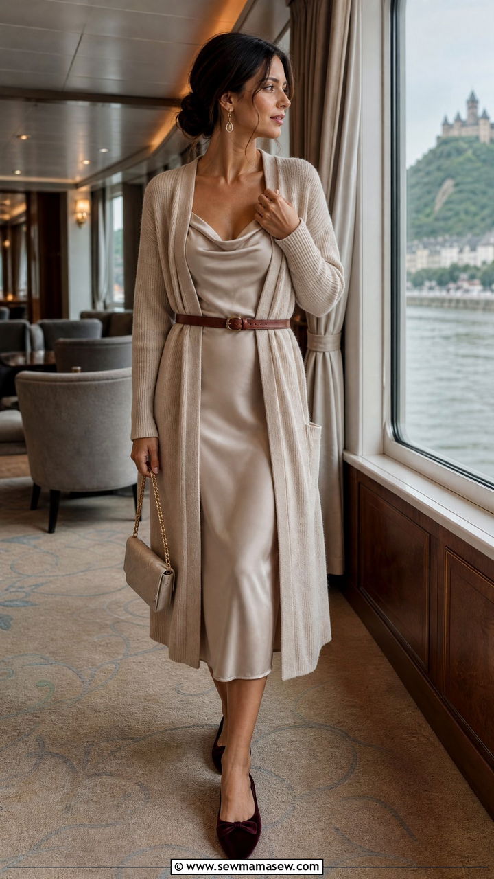 Cardigan and slip dress outfit - 30 Rhine cruise outfit ideas