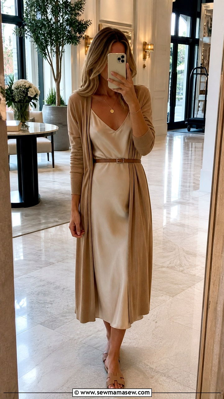 Cardigan and slip dress travel outfit - 40 travel outfits for women