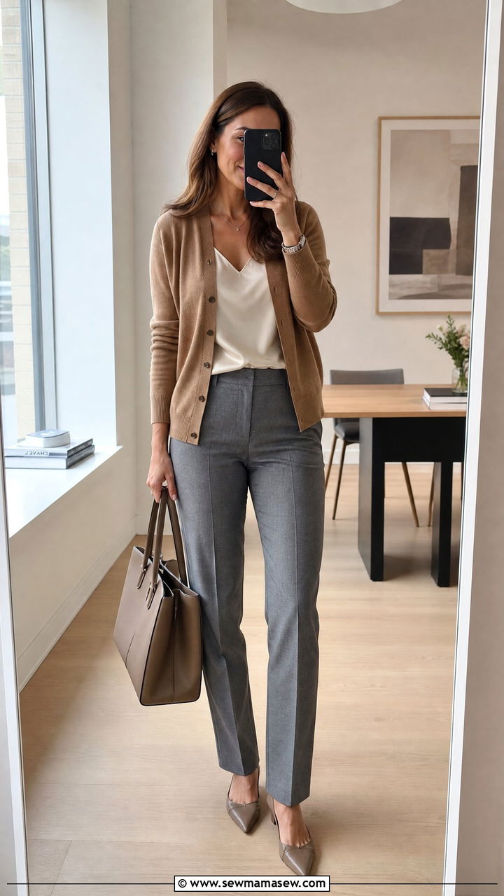 Cardigan and tailored trousers outfit - 30 Management consultant outfit ideas