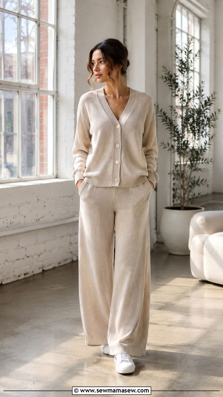 Cardigan and trouser matching set outfit - 30 Modest outfit ideas with cardigan