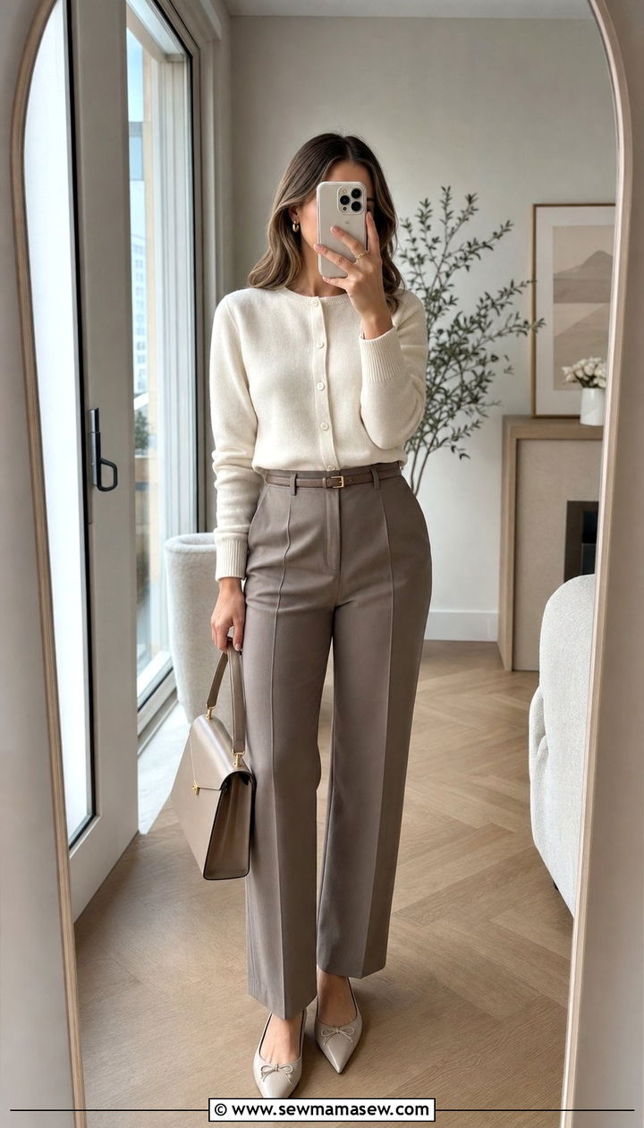 Cardigan and trousers outfit - 25 spring late spring outfit ideas