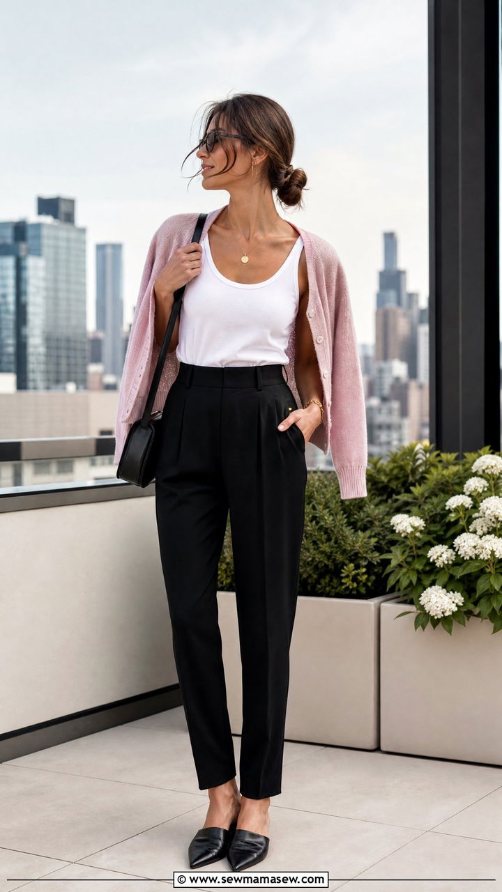 Cardigan draped over shoulders outfit - 35 Modern preppy outfit ideas