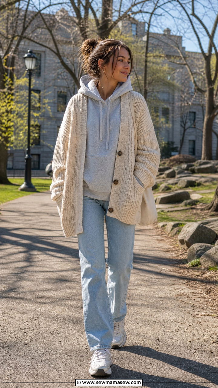 Cardigan layered over a hoodie - 35 How to style a cardigan