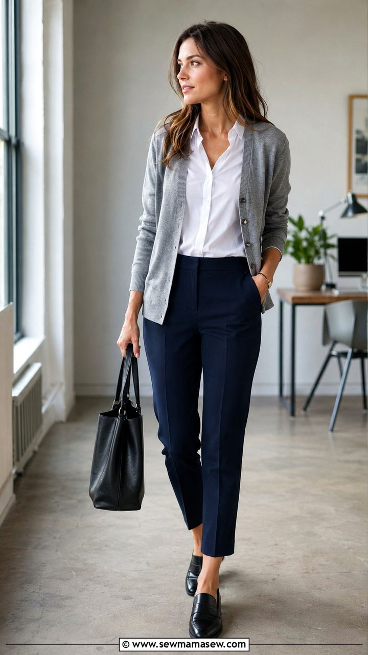 Cardigan over button down with ankle pants outfit - 30 Law firm outfit ideas