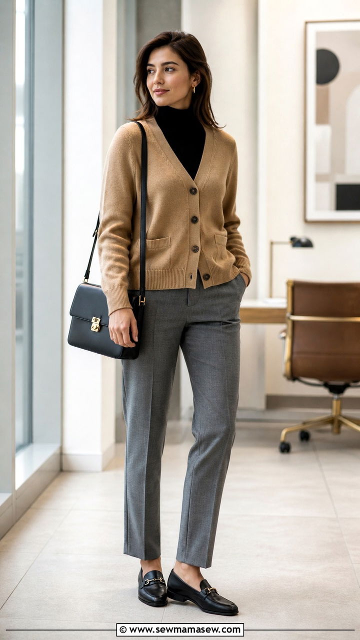 Cardigan over turtleneck and trousers - 40 cardigan outfit ideas for women