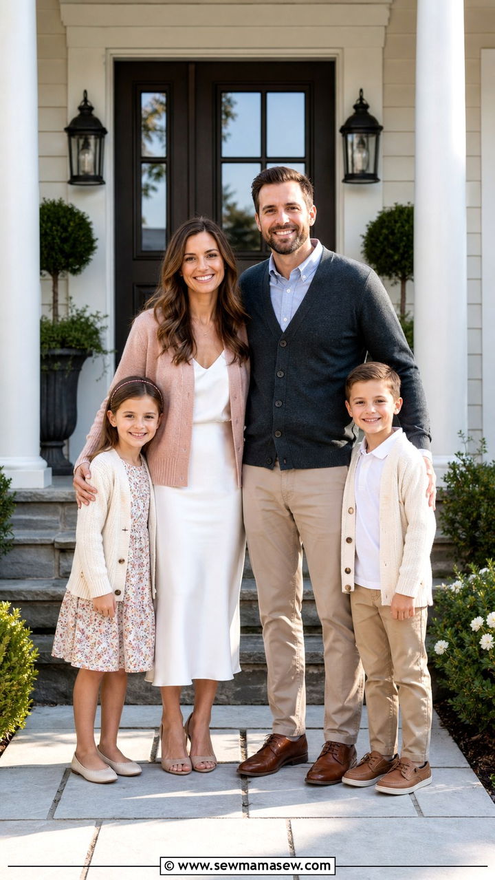 Cardigan sweater and dress layered family outfits - 40 Family photo outfit ideas