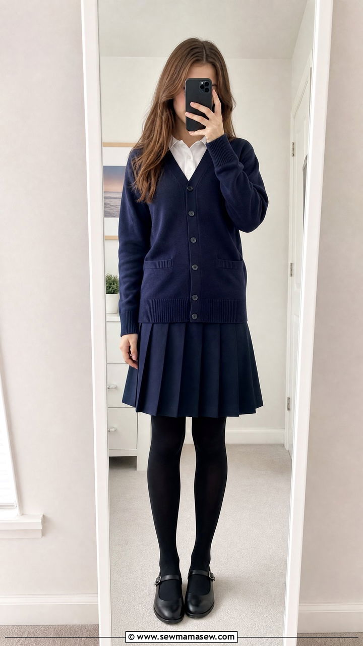 Cardigan sweater with school uniform skirt - 25 Catholic school outfit ideas teens