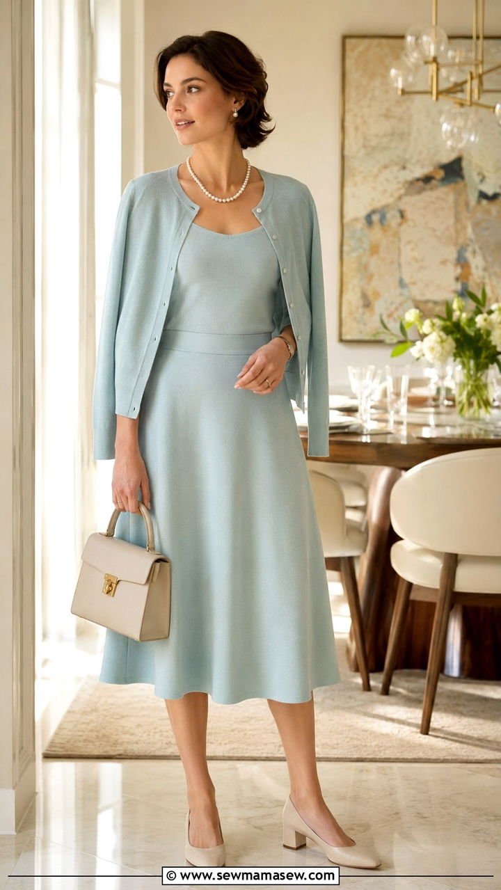Cardigan twinset with A line skirt outfit - 25 Mid century modern outfit ideas
