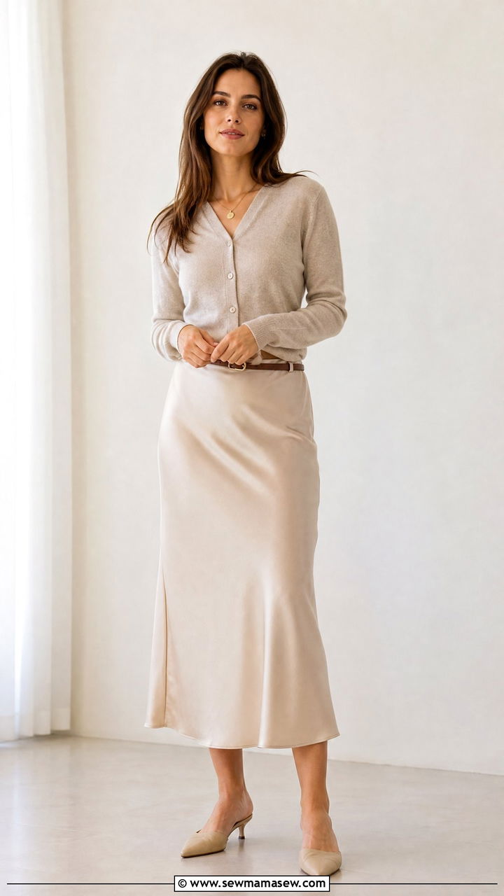 Cardigan with Silk Skirt Interview Outfit - 30 cute job interview outfits