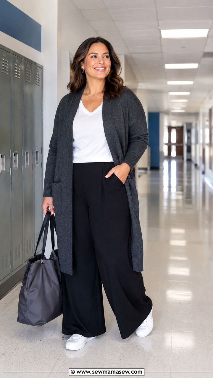 Cardigan with Wide Leg Pants Teacher Outfit - 30 Teacher outfits plus size