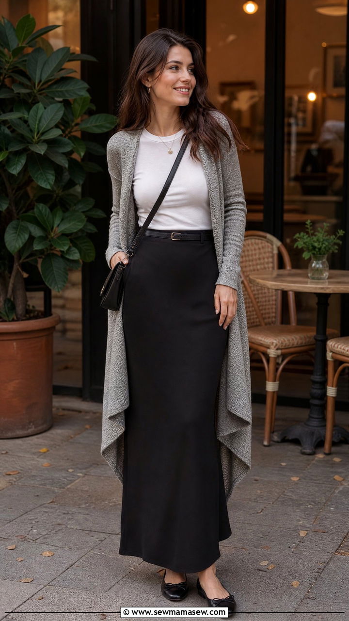 Cardigan with black maxi skirt - 35 maxi skirt outfits for women