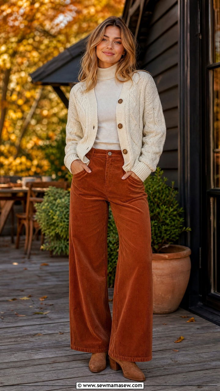 Cardigan with corduroy pants outfit - 25 chic cardigan outfit ideas