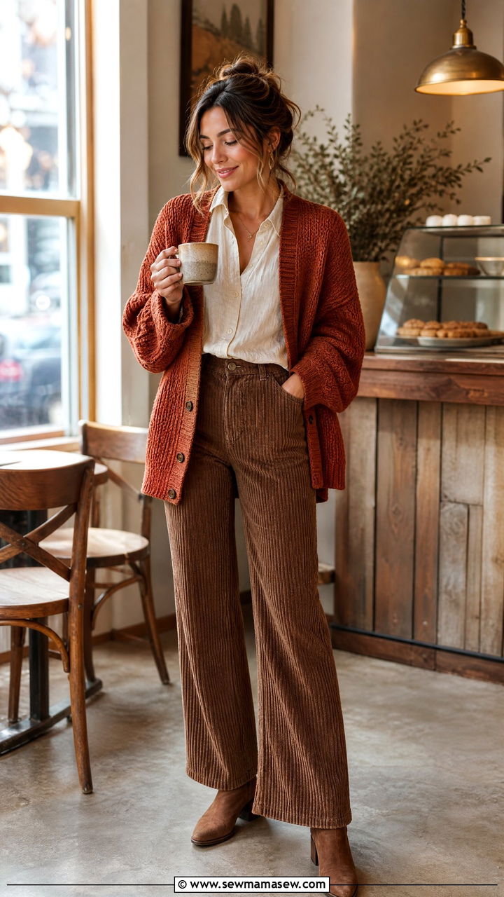 Cardigan with corduroy pants - 35 How to style a cardigan