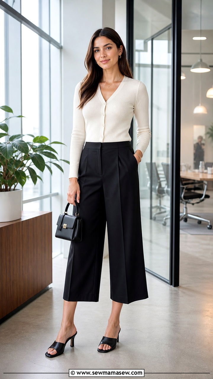 Cardigan with culottes outfit - 40 cardigan outfit ideas for women