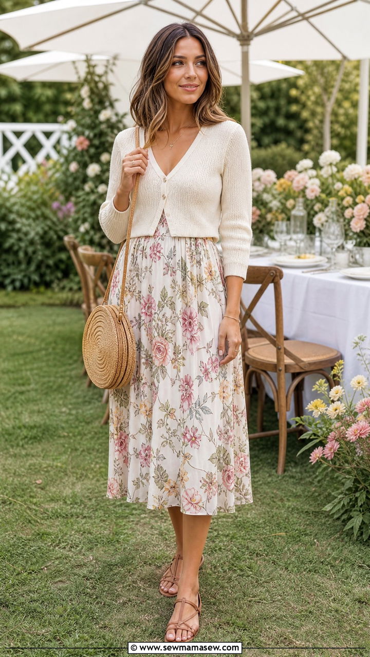 Cardigan with floral midi dress summer - 25 How to style a cardigan in summer