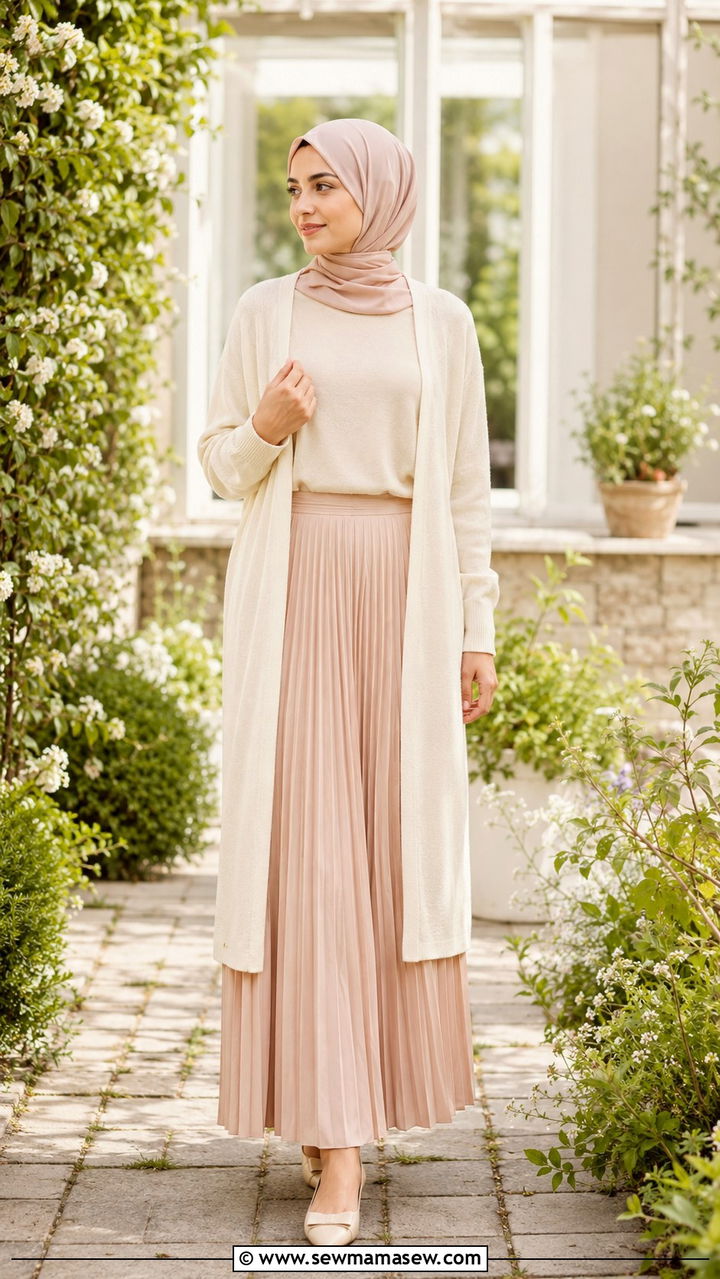 Cardigan with pleated maxi skirt modest - 30 Modest outfit ideas with cardigan