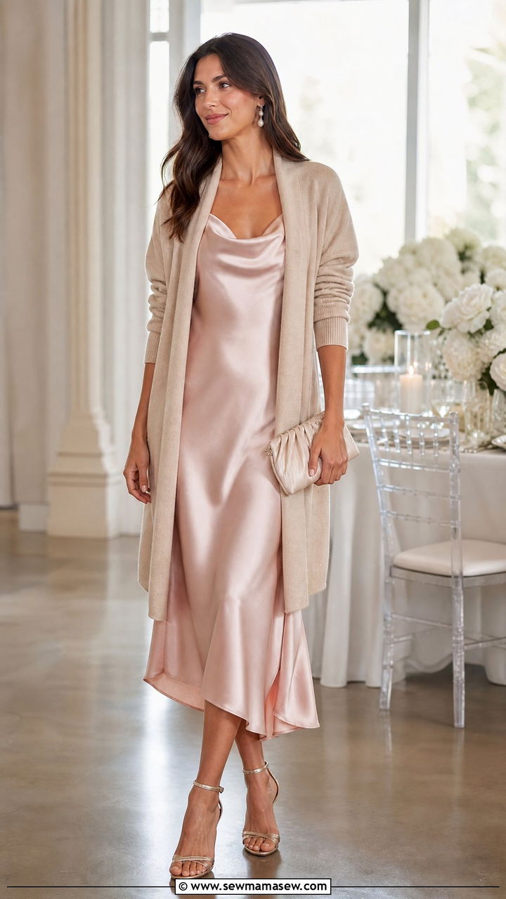 Cardigan with satin slip dress for wedding - 25 How to style a cardigan for a wedding