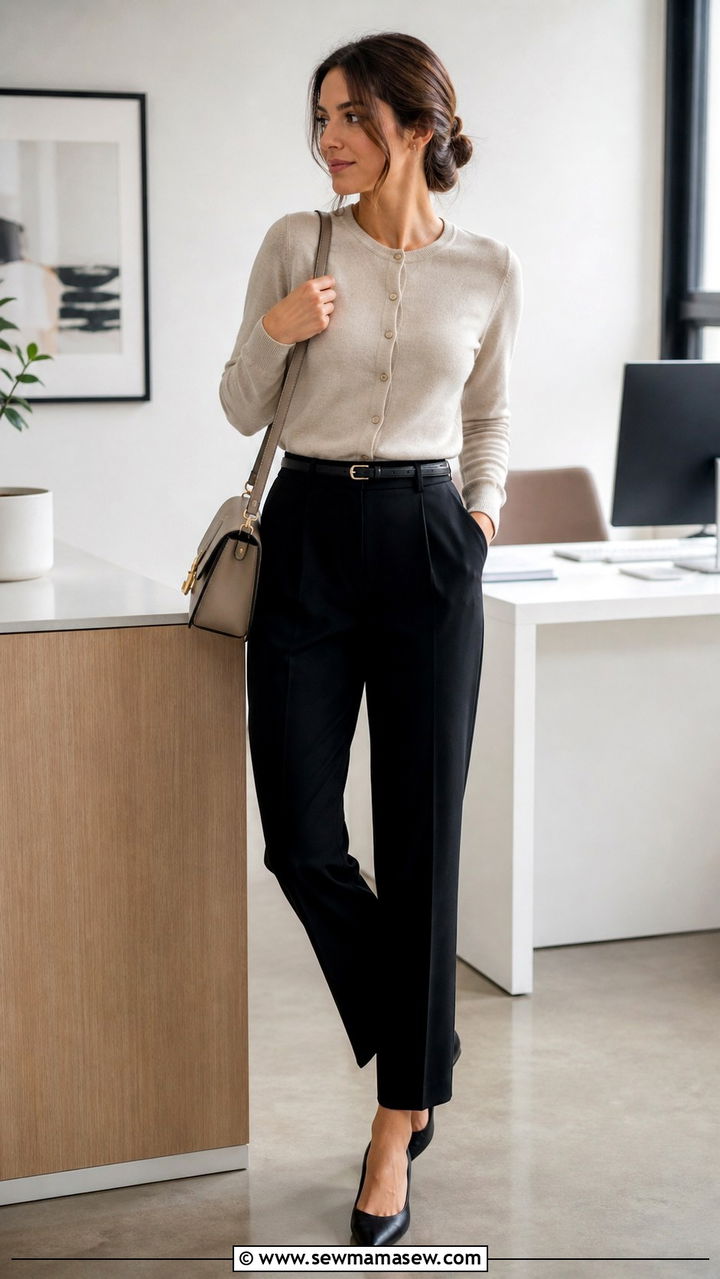 Cardigan with tailored trousers spring office outfit - 40 Spring office outfit ideas