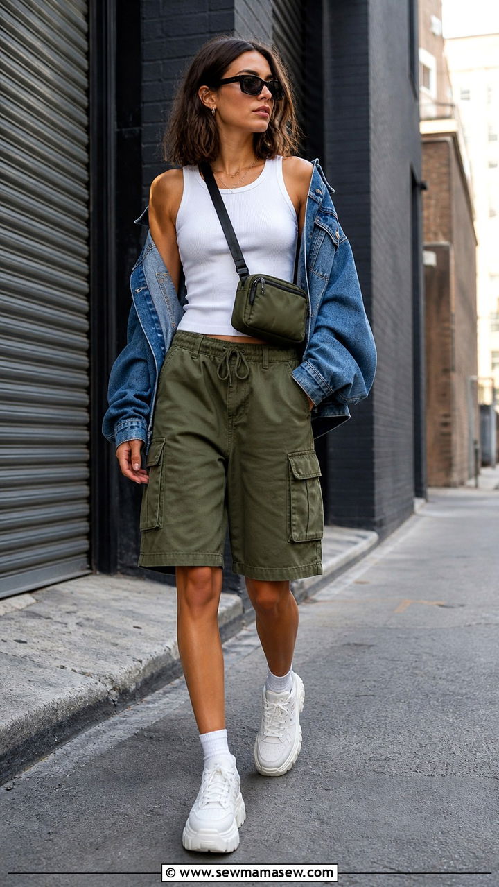 Cargo Bermuda Shorts Street Style Outfit - 40 Bermuda shorts outfit ideas