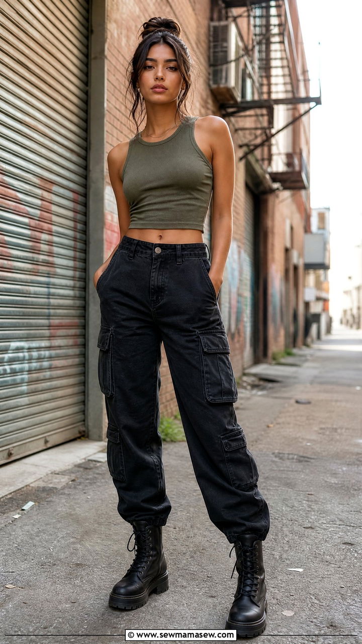 Cargo Jeans and Crop Top Outfit - 25 jeans outfits inspo