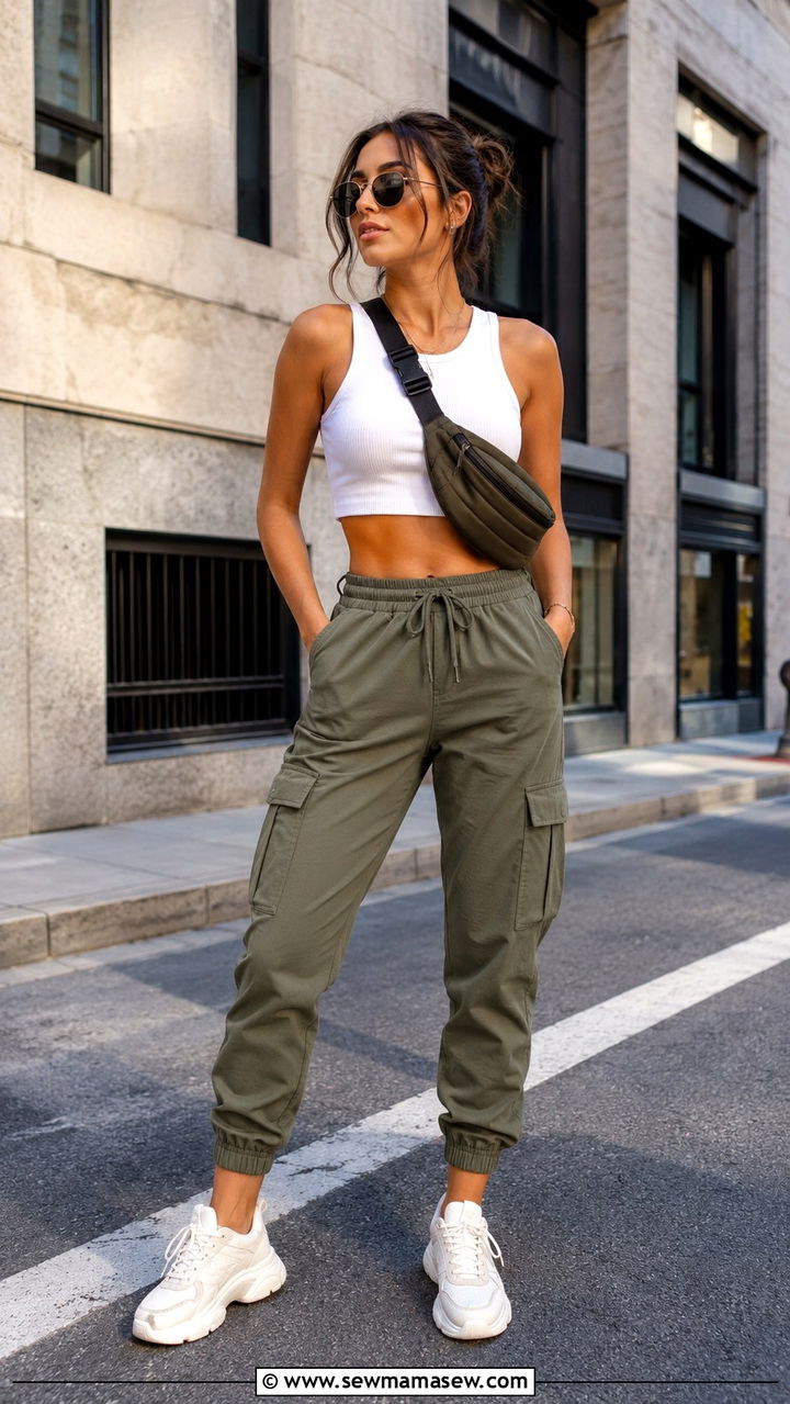 Cargo Joggers With Crop Top - 30 chic joggers outfit ideas