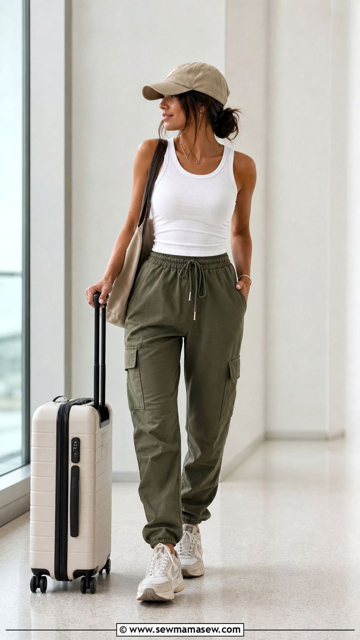 Cargo Joggers with Fitted Ribbed Tank and Dad Sneakers - 35 athleisure outfits for women
