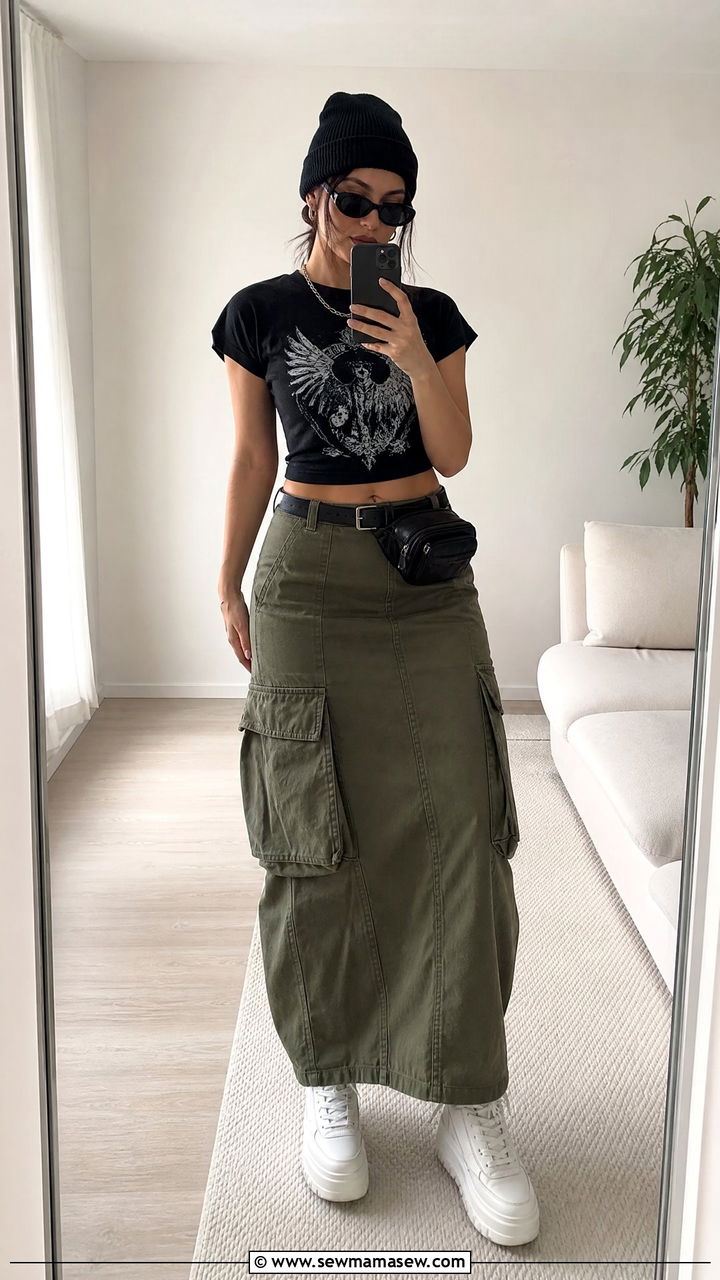Cargo Maxi Skirt And Platform Sneakers Grunge Outfit - 25 Grunge outfit ideas 2026