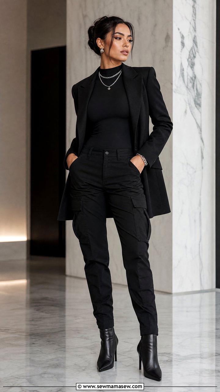 Cargo Pants All Black Monochrome Outfit - 30 How to style cargo pants
