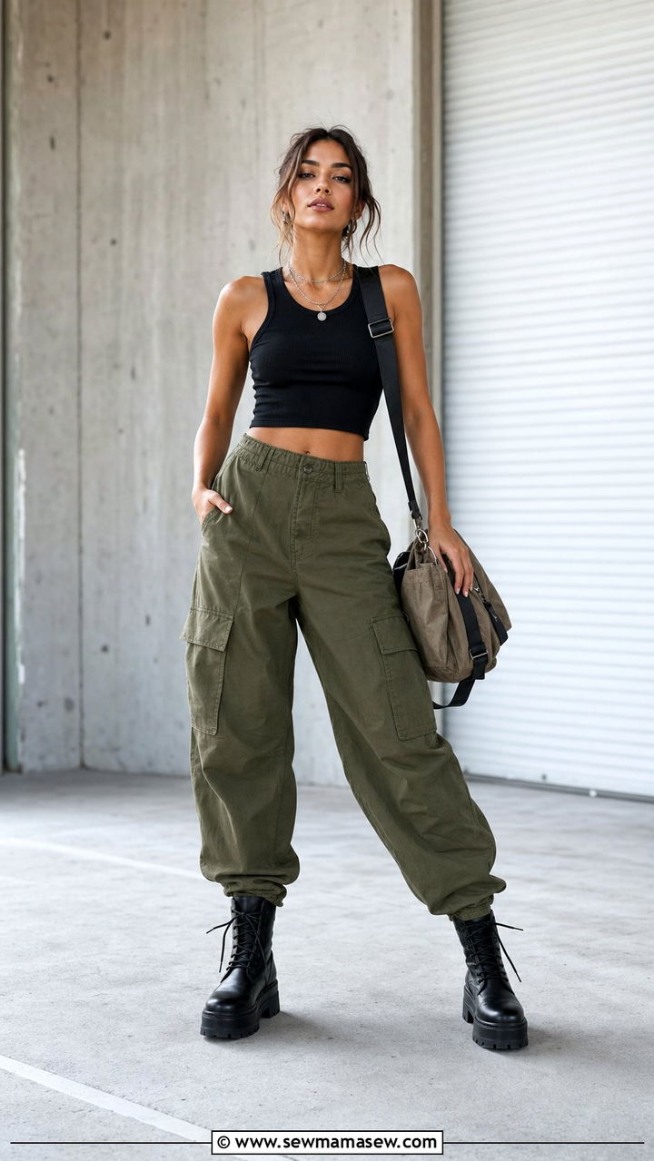 Cargo Pants And Crop Top With Combat Boots - 25 Spring outfits with combat boots