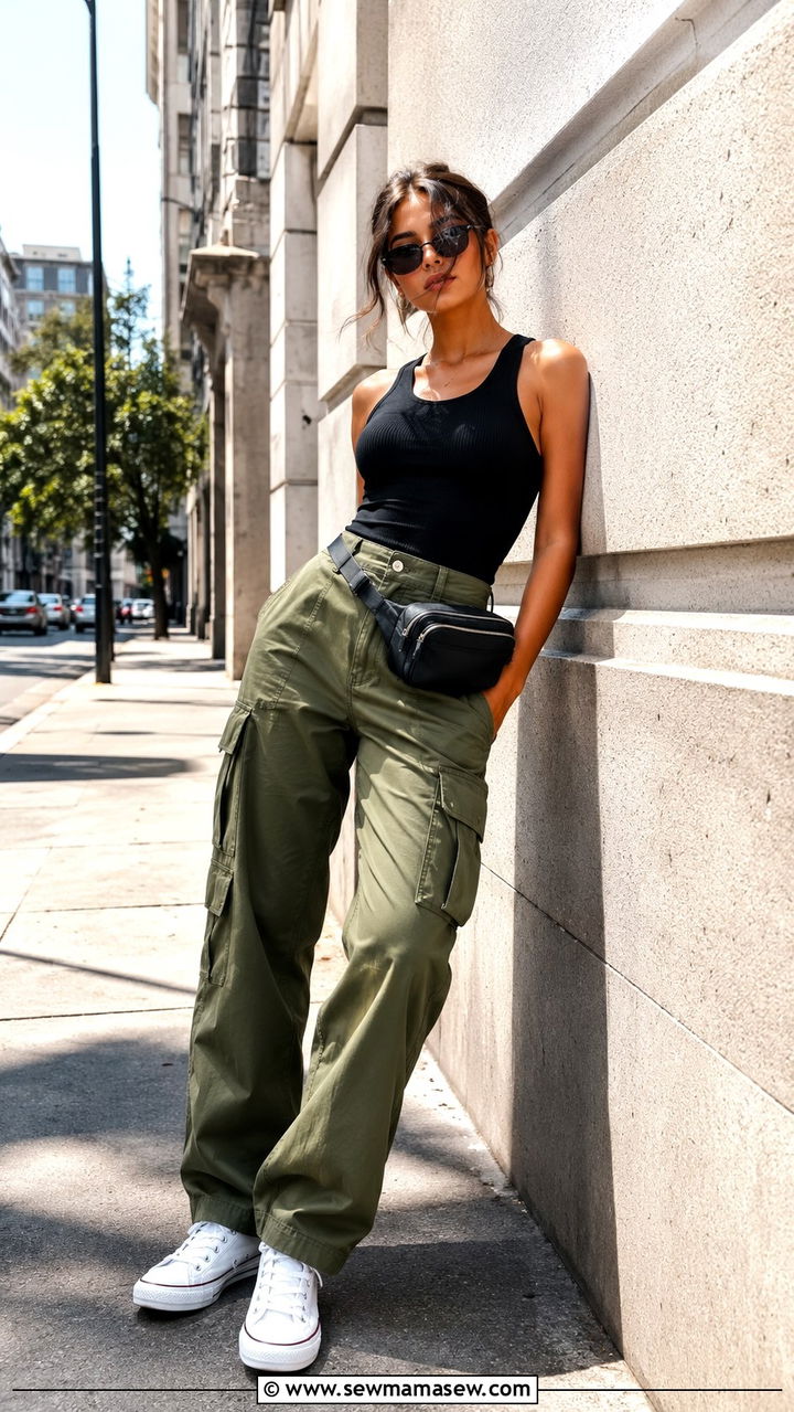 Cargo Pants And Fitted Ribbed Tank Summer Outfit 2026 - 20 summer outfits 2026 women Pinterest