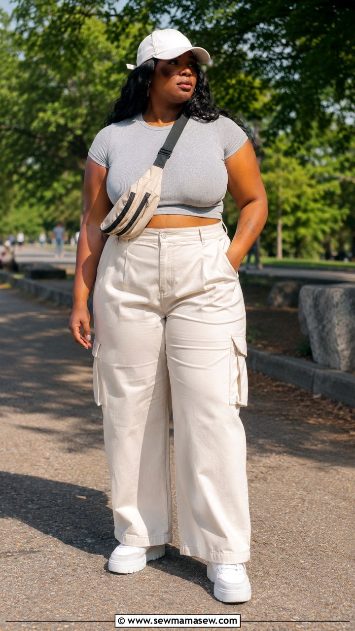 Cargo Pants And Fitted Ribbed Tee - 25 Plus size outfit ideas size 16 summer