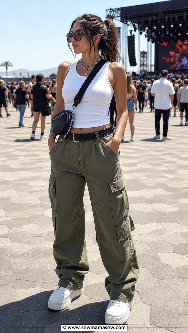 Cargo Pants And Fitted Tank Top Look - 40 Spring concert outfits