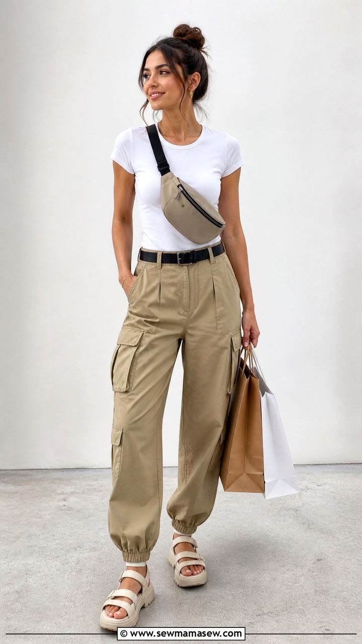 Cargo Pants And Fitted Tee Shopping Outfit - 40 Shopping outfit ideas