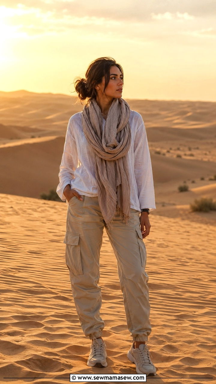 Cargo Pants And Flowy Top For Dubai Desert Safari - 20 Modest outfit ideas for Dubai