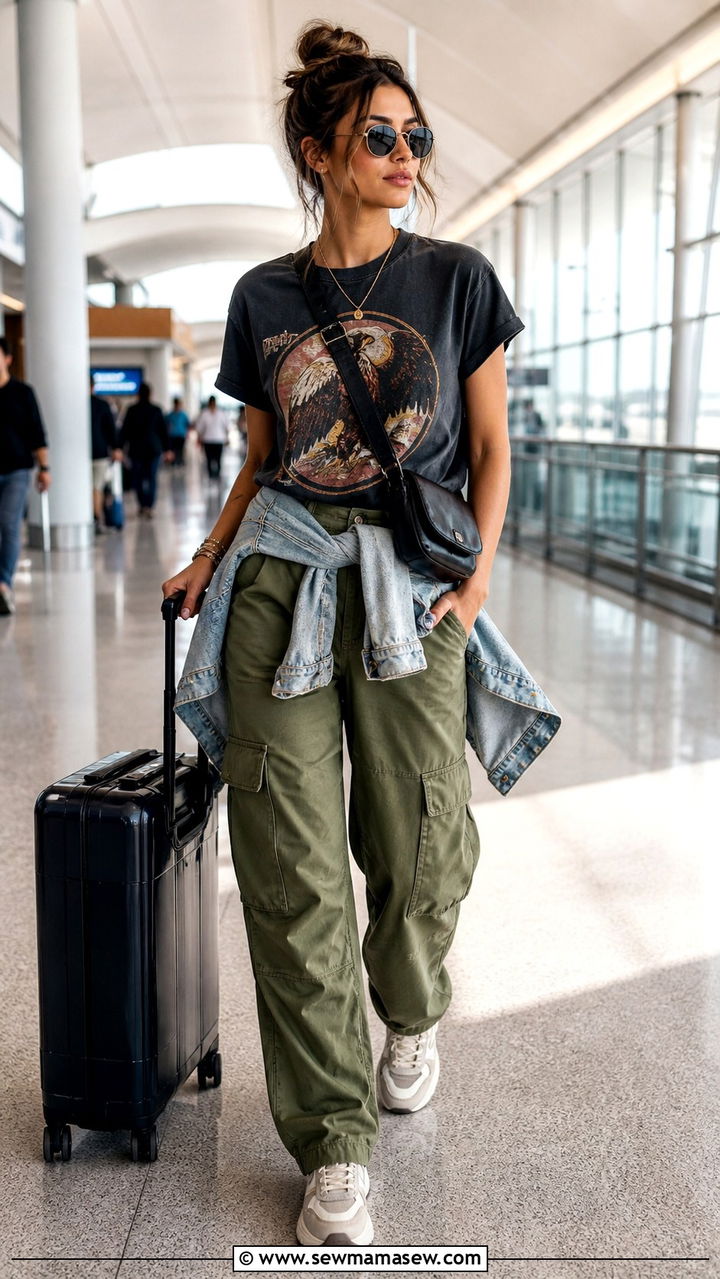 Cargo Pants And Graphic Tee Airport Outfit - 40 Spring airport outfits