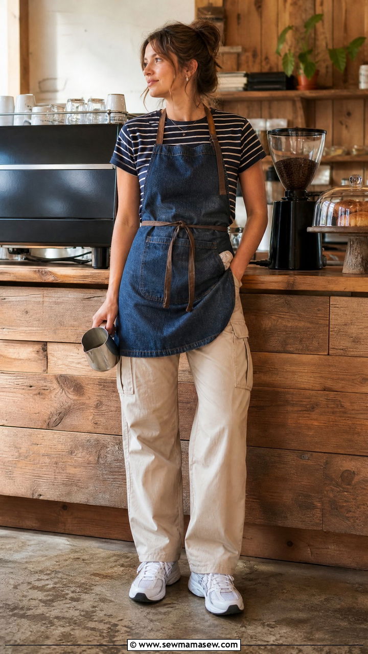 Cargo Pants And Striped Top With Running Sneakers - 30 Summer outfit ideas for barista