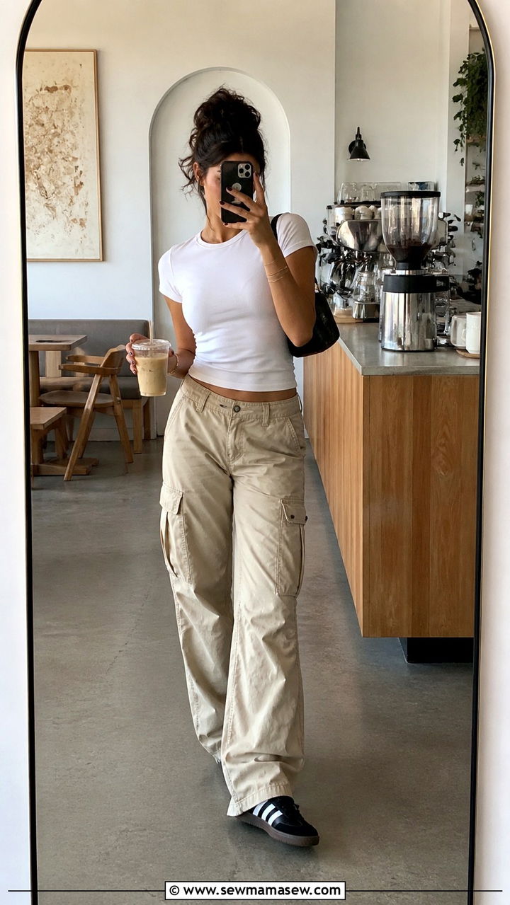 Cargo Pants Barista Outfit with Adidas Sambas - 20 Barista outfit ideas