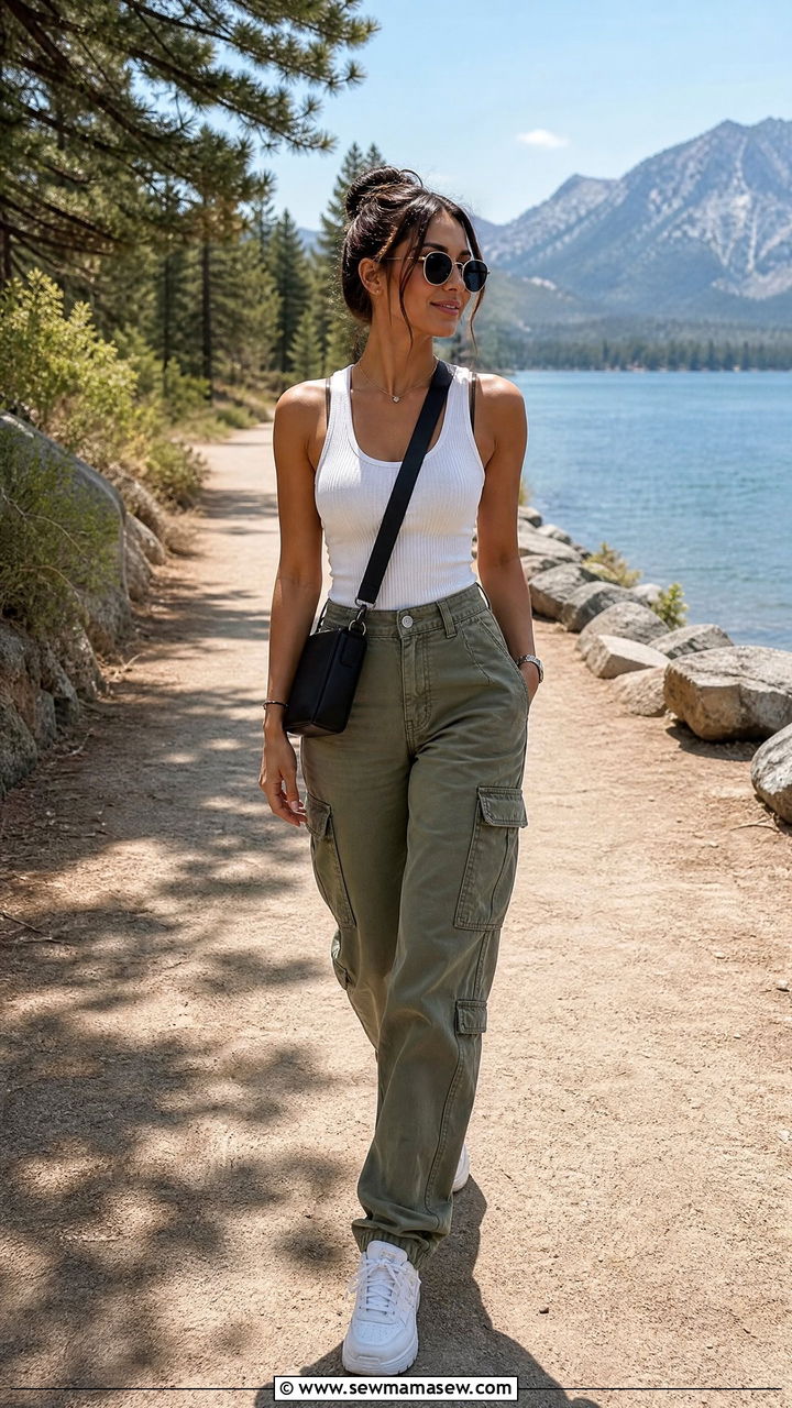 Cargo Pants Fitted Tank Top Sneakers Lake House Outfit - 35 Lake house outfit ideas