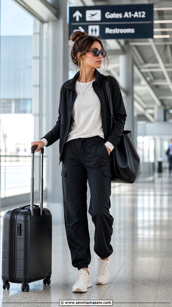 Cargo Pants Travel Outfit with Long Sleeve Tee - 30 How to style cargo pants