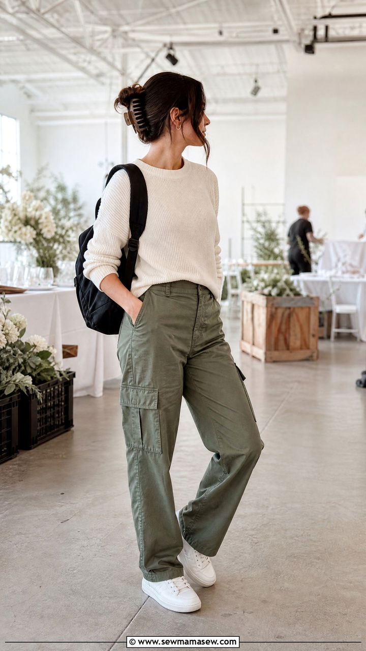Cargo Pants With A Fine Knit Sweater For Setup Day - 30 Event planner outfit ideas