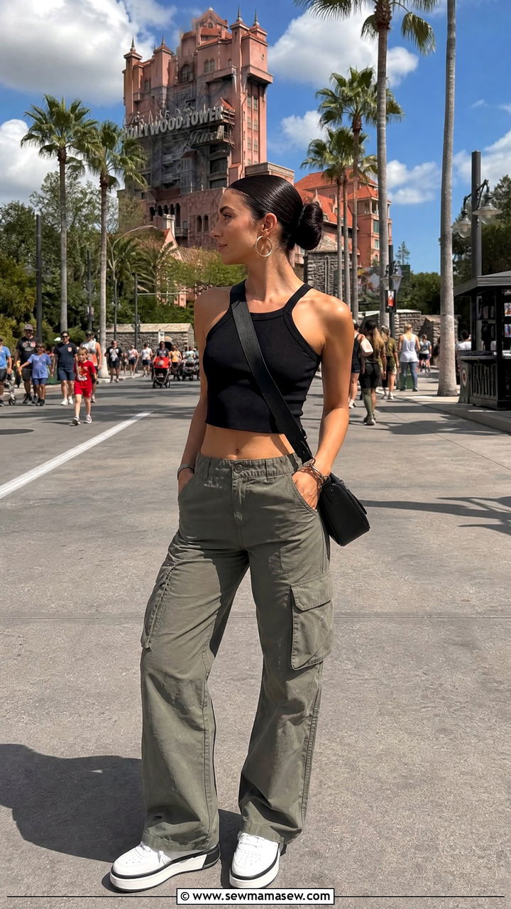 Cargo Pants With A Fitted Crop Top - 30 Disneyland outfit ideas summer