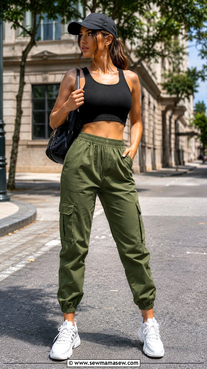 Cargo Pants With A Fitted Crop Top And Chunky Sneakers - 30 casual trendy outfits