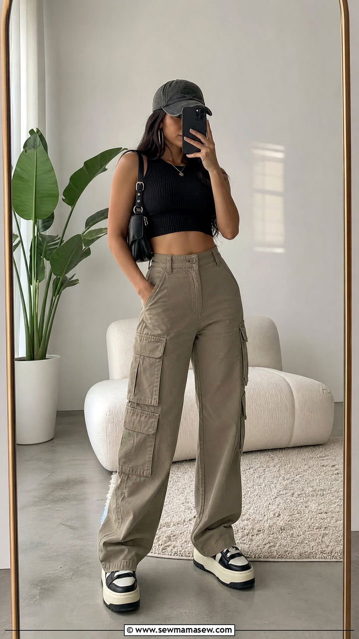 Cargo Pants With A Fitted Crop Top And Dad Hat - 30 streetwear outfits ideas